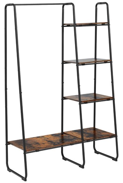 Costway Scaffale separato per indumenti in metallo con ripiani, Appendino aperto per appendere vestiti e riporre Marrone