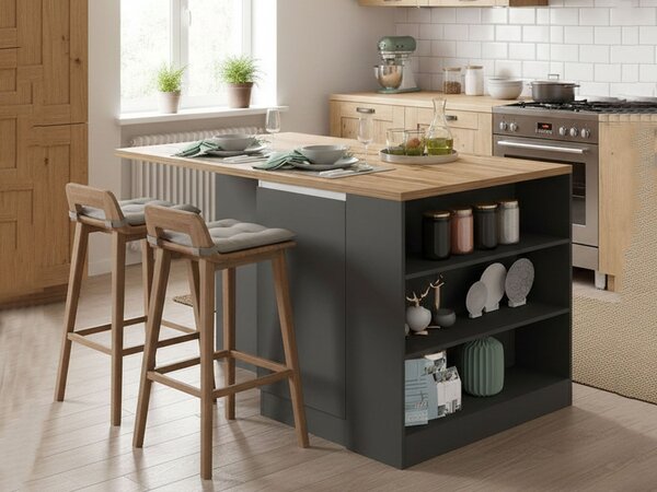 Isola cucina con vani contenitori 160x90x90h cm antracite e rovere - Abern