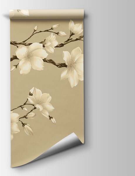 Carta da parati Ramo con fiori bianchi, Carta da parati Alberi, Carta da parati popolare, t01044v3 - Tapeko.it