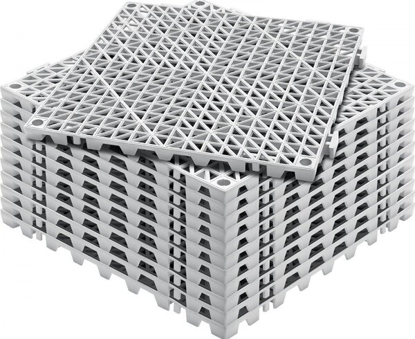 Set di piastrelle ad incastro - 12 pz. Piastrelle di drenaggio 30 x 30 cm - Pavimento in PVC per terrazza, bagno, piscina - grigio