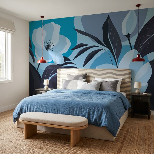 Carta da parati Eleganza floreale in tonalità serene, Carta da parati Floreale, Carta da parati popolare, t01045v3 - Tapeko.it