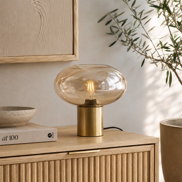 Lampada da tavolo di design in ottone con vetro ambrato - Umbrella