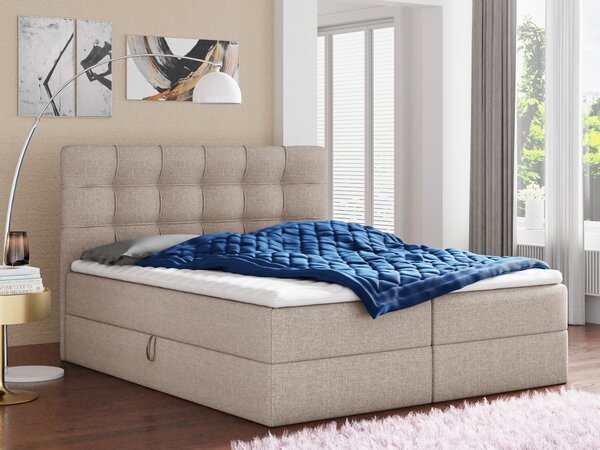 Letto boxspring Best con 2 cassetti, letto matrimoniale con materasso Bonell e topper, letto imbottito, letto (beige (Inari 22), 160 x 200 cm)