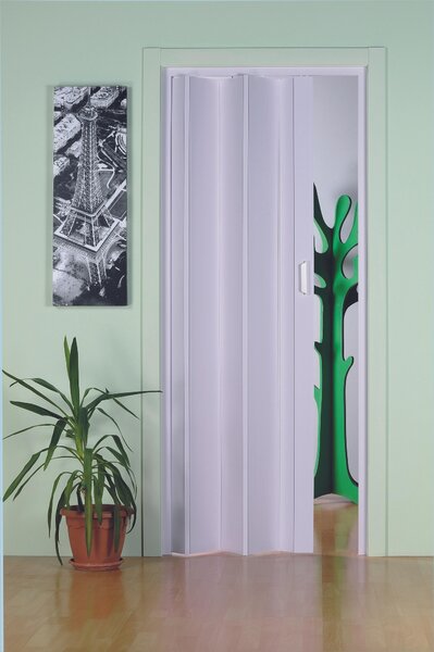 FORTE Porta pieghevole in plastica, porta scorrevole Monica, porta per nicchie, colore bianco, dimensioni BxH 83 x 202 cm, riducibile