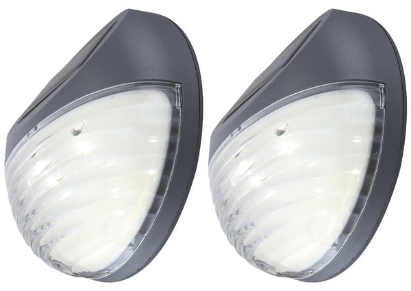 Set da 2 luci solari a LED per recinzioni, realizzate in plastica grigia