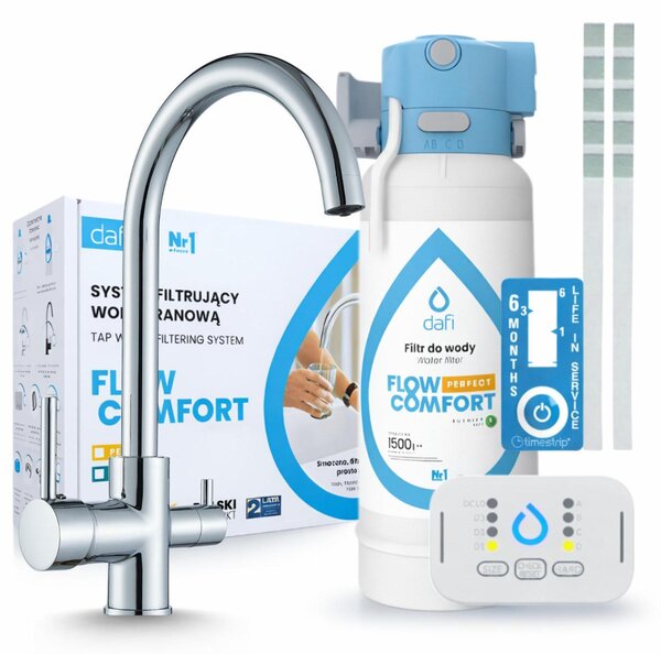 Rubinetto da cucina Ari a 3 vie, modello Linko, cromato, per lavello, completo di sistema di filtraggio acqua Dafi D1, installazione sottolavello, girevole a 360°