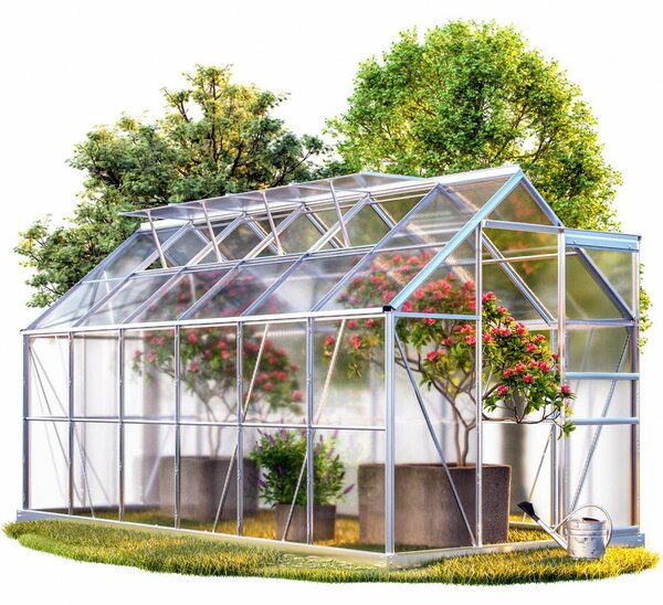 Serra in alluminio GARDEBRUK® 7,2 m² con fondamenta 380x190 cm incl. 4 lucernari Serra da giardino Semenzaio Allevamento 11,73 m³