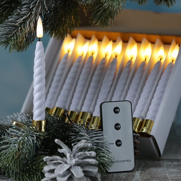 Candele LED TWIST con clip - senza fili - telecomando - timer - per interni - bianco - set da 10