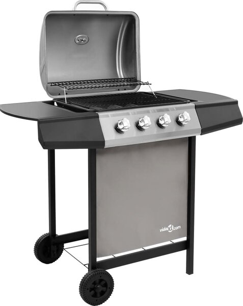 Barbecue a gas vidaXL a 4 fuochi, nero e argento