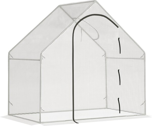 Serra Outsunny, 180 x 100 x 168 cm, serra in pellicola con porta a rullo, serra per pomodori con finestra superiore, pellicola reticolata in PE, serra resistente all'inverno per giardino e balcone, bianca