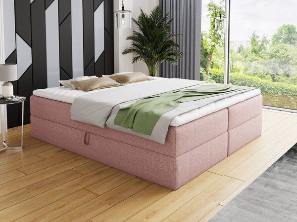 Letto boxspring Base con 2 cassetti - Letto matrimoniale con materasso Bonell e topper, letto imbottito, letto indipendente (rosa (Inari 52), 140 x 200 cm)
