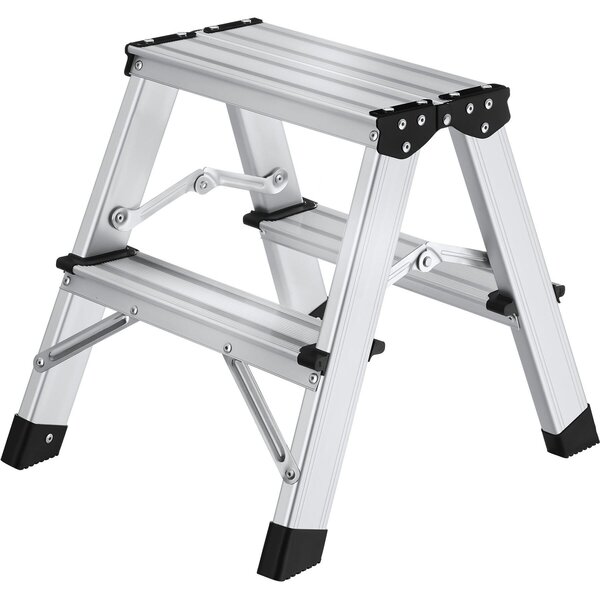 Tectake® Scala a pioli in alluminio, bilaterale, con 2 gradini, pieghevole, capacità di carico 150 kg