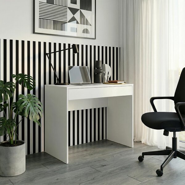 Scrivania FORDE - Spaziosa - Con cassetto - Bianco - Larghezza 75 cm, Altezza 75 cm, Profondità 50 cm