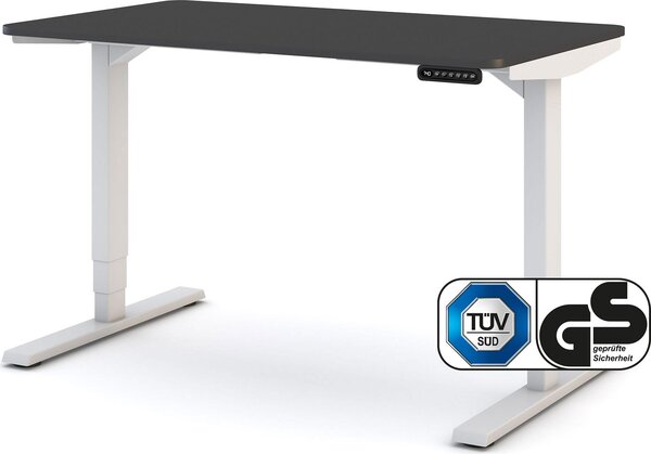 Scrivania ASSMANN regolabile elettricamente in altezza Y-Line Curved bianco antracite, 120x70cm, funzione memoria, motorizzazione a 2 ripiani