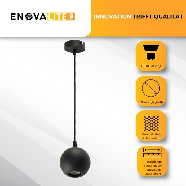 ENOVALITE GLOBE Lampada a sospensione LED, attacco GU10, IP20, Ø10cm, 1 luce, nero