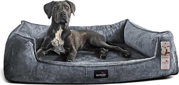 Tierlando® Lettino ortopedico per cani FRANKLIN Tessuto di peluche - Divano per cani - Dimensioni: 110x90cm | Colore: 98 Tortora
