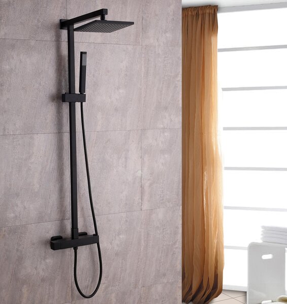 Colonna doccia 8921B Basic con termostato SEDAL - Ottone - Nero - Scelta del soffione in acciaio inossidabile - quadrato, Scelta del soffione quadrato: senza soffione