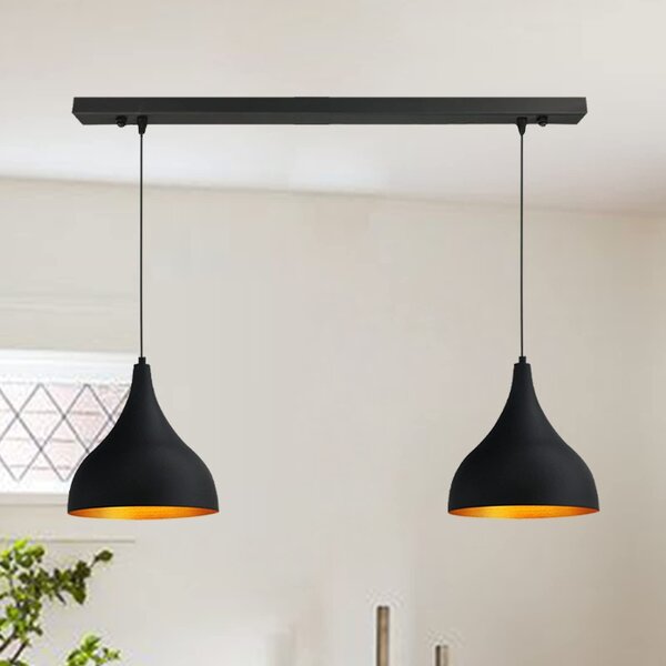 Lampada a sospensione per tavolo da pranzo I Adash I Lampada a sospensione in metallo a 2 luci Ø 26 cm nera Lampada da soffitto per soggiorno Tavolo da pranzo rotondo Paralume Lampada a sospensione