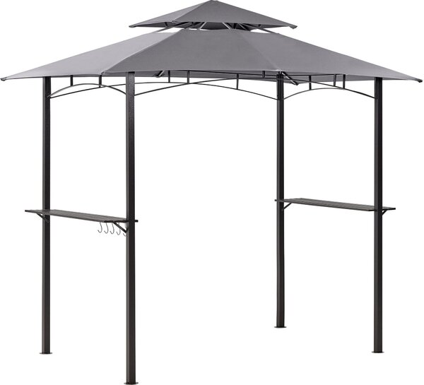 BELIANI Gazebo in tessuto grigio Acciaio nero 240 x 148 cm Struttura in metallo Tettoia con ganci e ripiani Gazebo a padiglione da giardino
