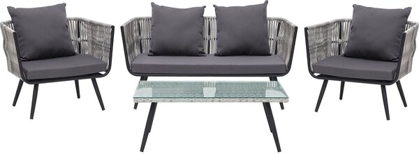 BELIANI Set di conversazione da giardino Grigio PE Rattan Outdoor 4 posti a sedere con cuscini per tavolino da caffè