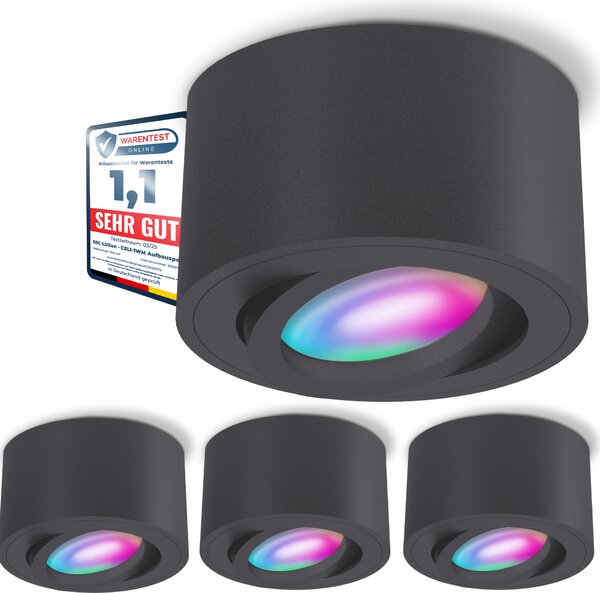 SSC-LUXon 4 pezzi CELI-1N faretti da superficie piatti orientabili compatibili con Alexa, Siri e Google - faretto da soffitto con lampada LED Smart RGB+W