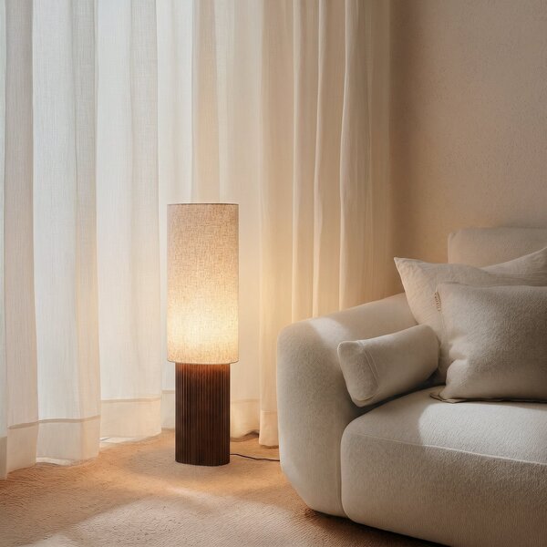 Lampada da terra Lindby, Kimiko, Legno, Soggiorno, Tessuto / Tessile, Scandinavo