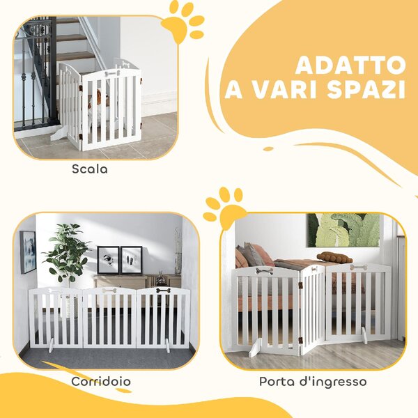 AllMyPets Cancelletto per Cani Pieghevole a 3 Pannelli con 2 Supporti, in Legno 155x30x61 cm colore Bianco - R360WT
