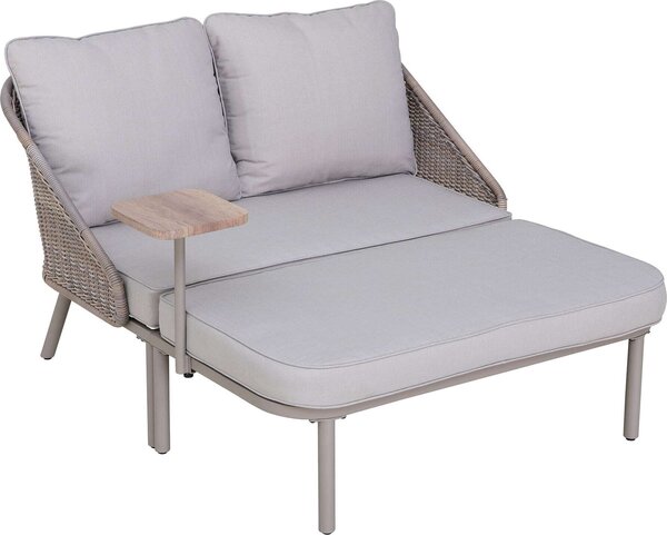 Lettino da giardino Sunjoy in acciaio/rattan PORTO - 142 x 128 cm, grigio