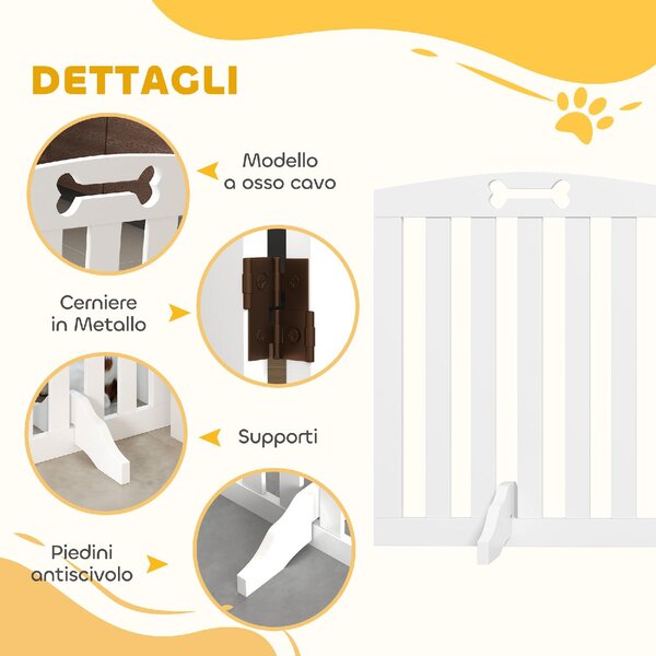 AllMyPets Cancelletto per Cani Pieghevole a 3 Pannelli con 2 Supporti, in Legno 155x30x61 cm colore Bianco - R360WT