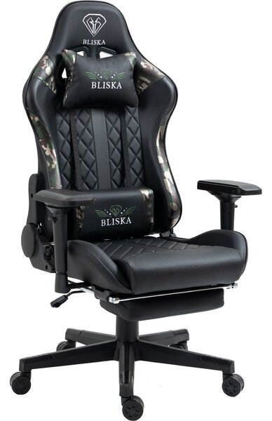 Poltrona da ufficio Chair Racing con poggiapiedi e braccioli ergonomici 4D, design sportivo ed ergonomico, colore: nero/verde militare