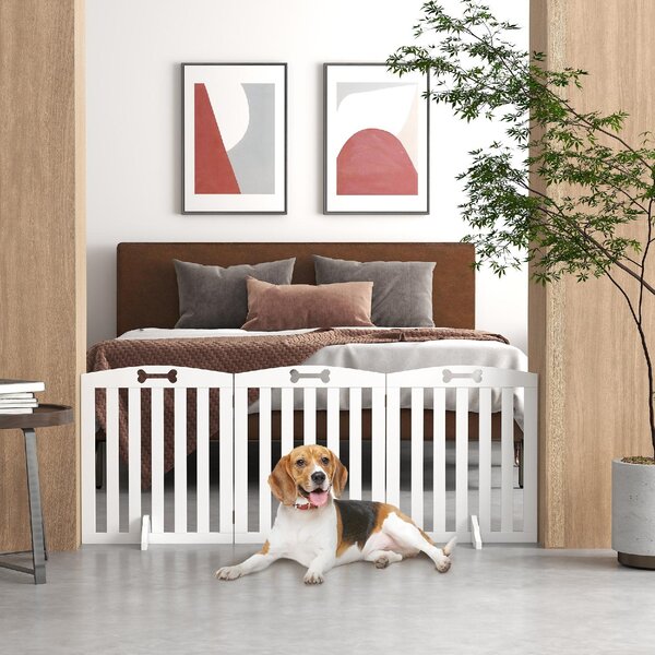 AllMyPets Cancelletto per Cani Pieghevole a 3 Pannelli con 2 Supporti, in Legno 155x30x61 cm colore Bianco - R360WT
