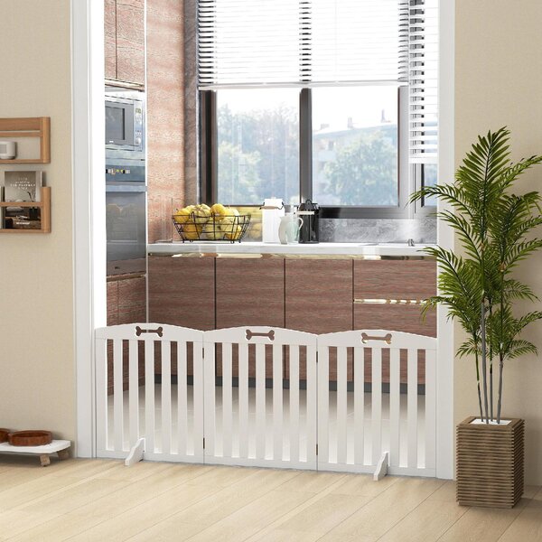 AllMyPets Cancelletto per Cani Pieghevole a 3 Pannelli con 2 Supporti, in Legno 155x30x61 cm colore Bianco - R360WT