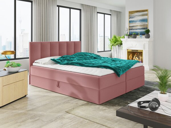 Letto boxspring Star con topper, materasso Bonell e 2 contenitori, letto matrimoniale, letto imbottito, letto (rosa (Kronos 29), 180 x 200 cm)