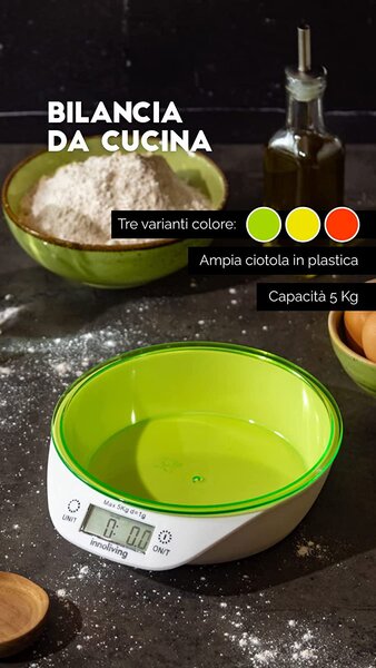 INNOLIVING Bilancia da cucina con ciotola peso massimo 5 Kg colore Arancio INN133O
