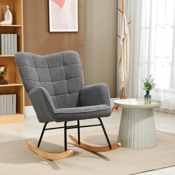 DecHome Poltrona a Dondolo Stile Scandinavo in Tessuto Dimensioni 71x98x101 colore Grigio Scuro