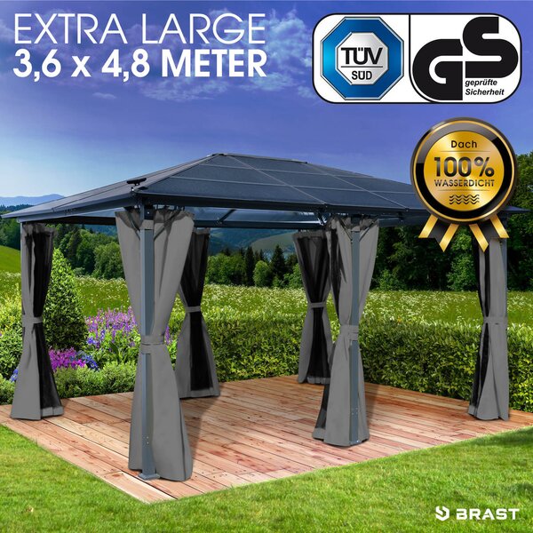 Gazebo in alluminio PREMIUM 3,6x4,8 m grigio