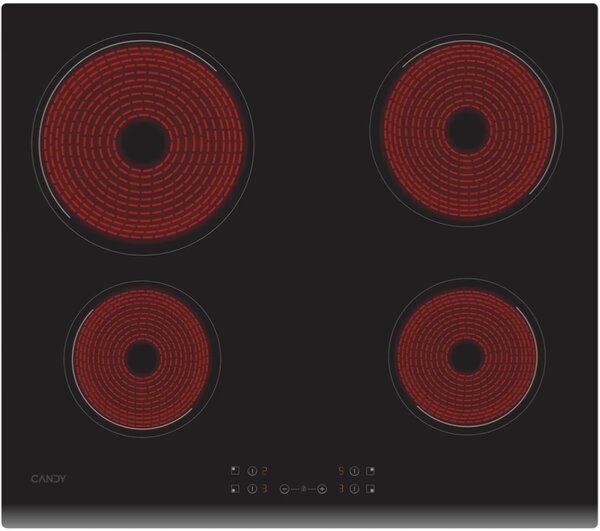Candy Piano Cottura Elettrico 4 Fuochi in Vetroceramica 60 cm colore Nero - CH64CCB/4U2