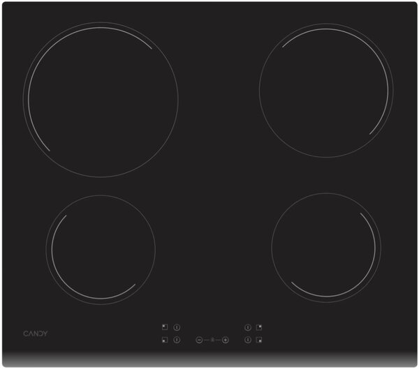 Candy Piano Cottura Elettrico 4 Fuochi in Vetroceramica 60 cm colore Nero - CH64CCB/4U2