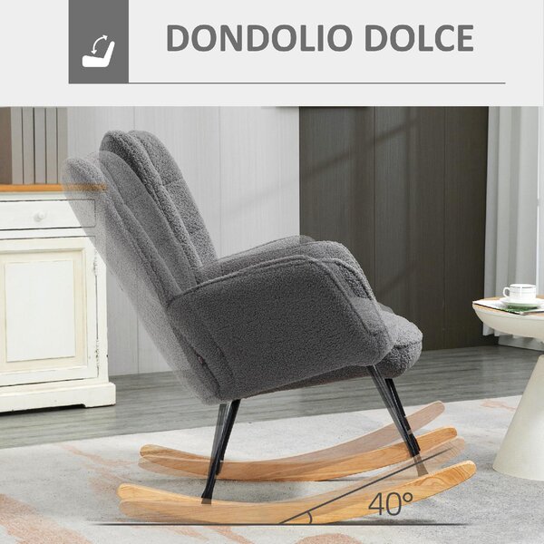 DecHome Poltrona a Dondolo Stile Scandinavo in Tessuto Dimensioni 71x98x101 colore Grigio Scuro
