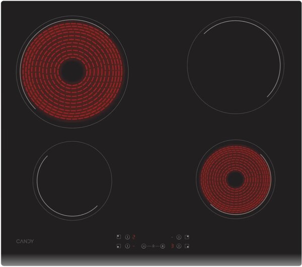 Candy Piano Cottura Elettrico 4 Fuochi in Vetroceramica 60 cm colore Nero - CH64CCB/4U2