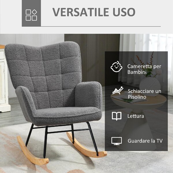DecHome Poltrona a Dondolo Stile Scandinavo in Tessuto Dimensioni 71x98x101 colore Grigio Scuro