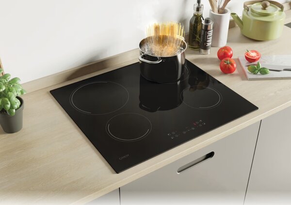 Candy Piano Cottura Elettrico 4 Fuochi in Vetroceramica 60 cm colore Nero - CH64CCB/4U2