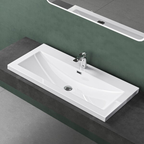 Mai & Mai Lavabo da incasso Lavabo in fusione minerale Bianco Rettangolare 1 foro per rubinetto Funzione di troppopieno Larghezza: 100cm Col01