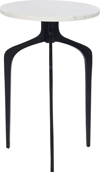 Tavolino BELIANI piano in marmo bianco gambe in metallo nero 56 x 36 x 36 cm rotondo moderno glamour soggiorno camera da letto