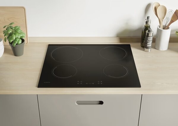 Candy Piano Cottura Elettrico 4 Fuochi in Vetroceramica 60 cm colore Nero - CH64CCB/4U2