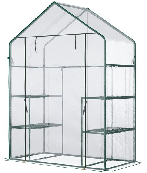 Serra in pellicola Outsunny, casetta da giardino accessibile con 6 ripiani in PVC