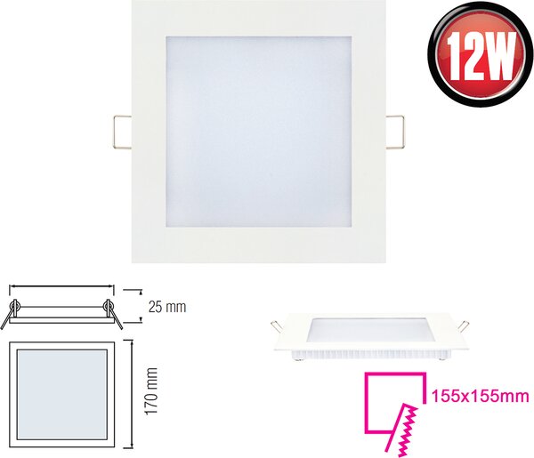 12W LED pannello sottile plafoniera luce da incasso quadrata 17x17 cm bianco neutro