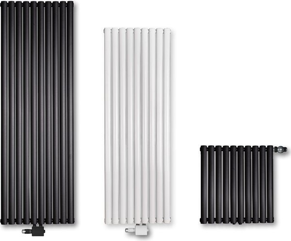 Radiatore di design VILSTEIN, radiatore piatto, radiatore a pannello, radiatore da parete, attacchi centrali e laterali, nero, monostrato, 845 W, verticale, 160 x 48 cm