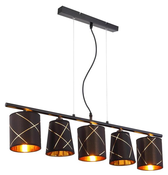 Lampada a sospensione LED RGB, metallo, tessuto, nero, color oro