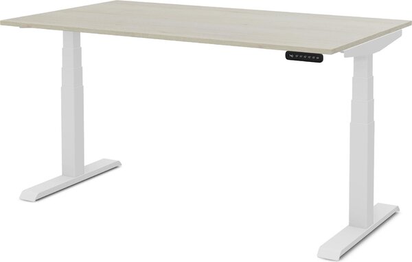 Scrivania per famiglie ASSMANN regolabile elettricamente in altezza Pitino Oak Polar White, 120x80cm, funzione memoria, motorizzazione a 2 ripiani